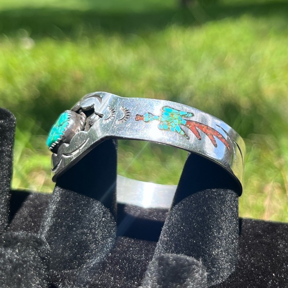 Vintage Navajo Waterbird Inlay Cuff Bracelet - Picture 15 of 16